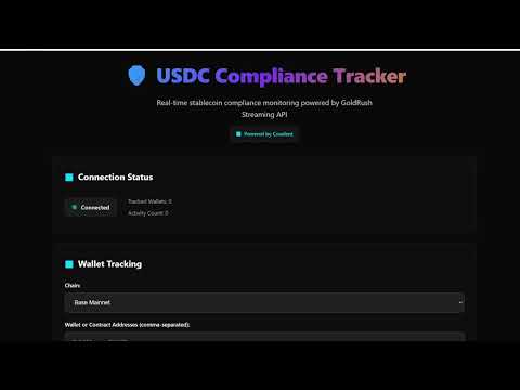 Real Time USDC Compliance Tracker   Powered by Covalent GoldRush Streaming API