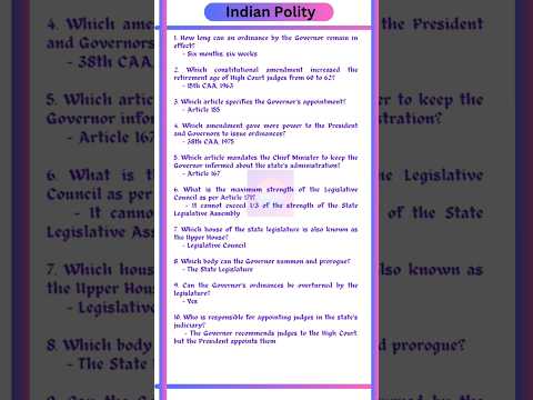 State Legislature & Governor: Polity Part-6 (Part 3) #polity #statelegislature #rwa #ssc #rrbntpc